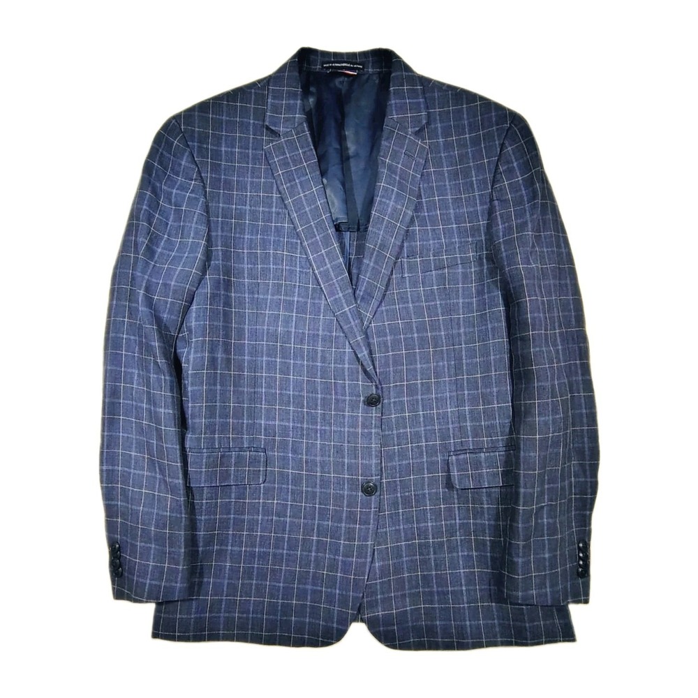 Tommy Hilfiger Blazer 100% Linen Mens 48R  Windowpane Plaid Unlined Sport Coat